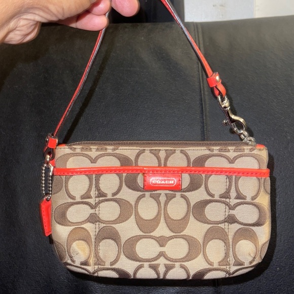 Coach Handbags - Vintage Coach Wristlet Vermillion Orange Khaki